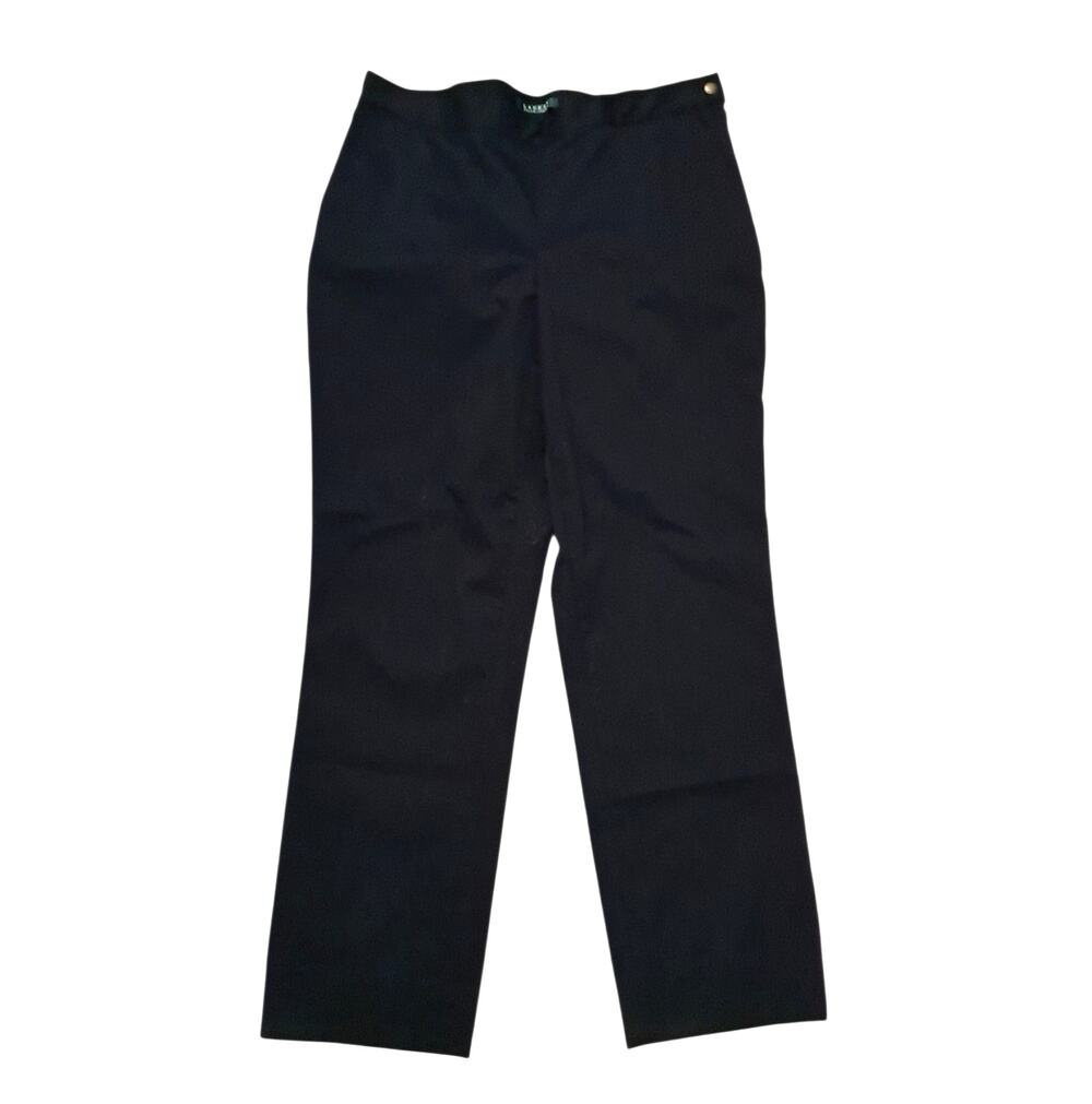 LAUREN Black Cotton Stretch Dress Pants Size 12 Straight Leg Designer Workwear